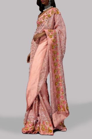 Dusty Pink Embellished Organza Sari
