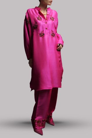 Diva Pink Embellished Raw Silk Set