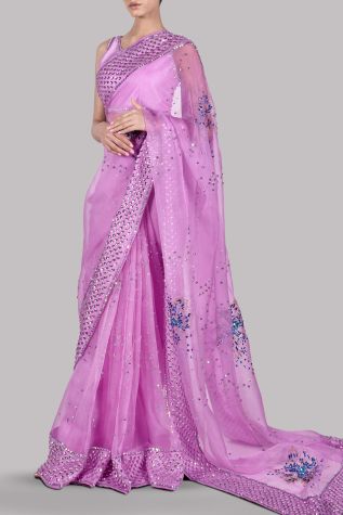 Lilac Embellished Organza Sari