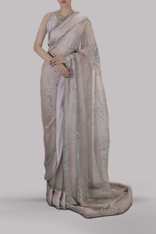 Silver Grey Embellished Organza Sari