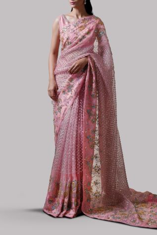 Plumeria Embellished Organza Sari