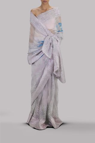 White Sand Embellished Organza Sari