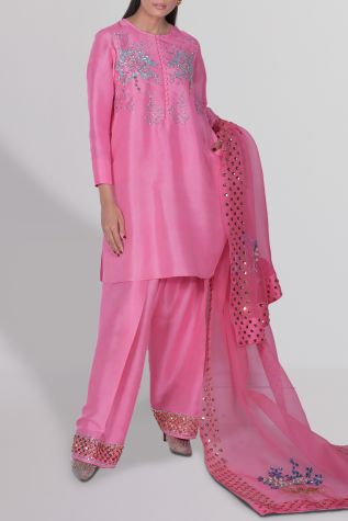 Satchet Pink Raw Silk Set