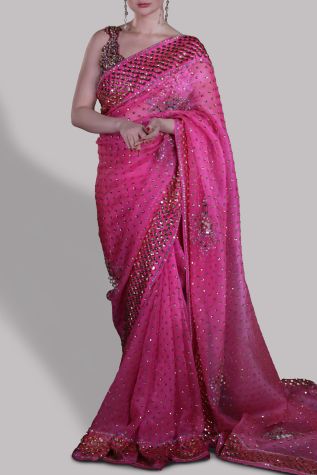 Diva Pink Embellished Organza Sari