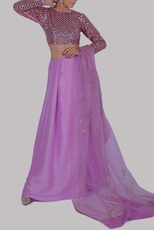 Lilac Embellished Blouse Skirt Dupatta Set