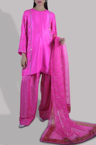 Diva Pink Embellished Raw Silk Set