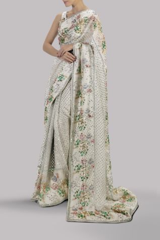 Egret Embellished Organza Sari