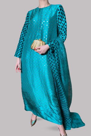 Ultramarine Block Printed Silk Maxi Dress Set