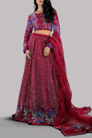 Red Bud Embellished Lehenga Choli Set