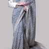 White Swan Block Printed Organza Sari