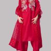 Tango Red Oversized Embellished Raw Silk Tunic Set