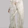 White Swan Block Printed and Embellished Organza Sari