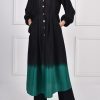 Black Ultramarine Green Ombre Raw Silk Tunic Set