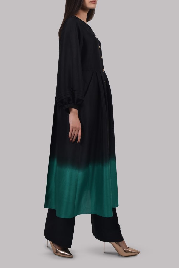 Black Ultramarine Green Ombre Raw Silk Tunic Set - Image 2
