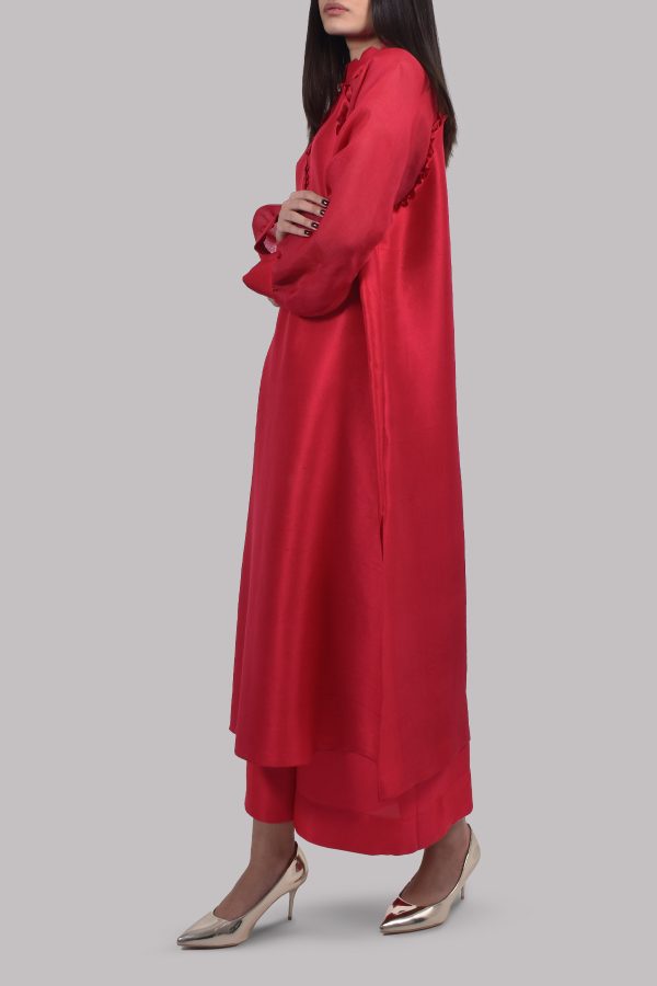 Oversized Tango Red Raw Silk Tunic - Image 2