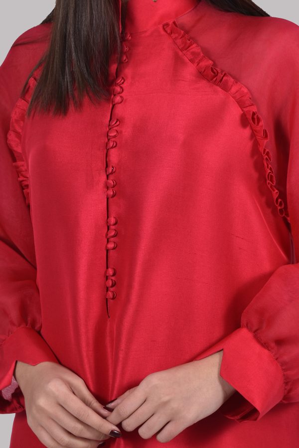 Oversized Tango Red Raw Silk Tunic - Image 3