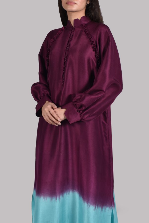 Grape Wine Raglan Ombre Raw Silk Tunic Set - Image 3