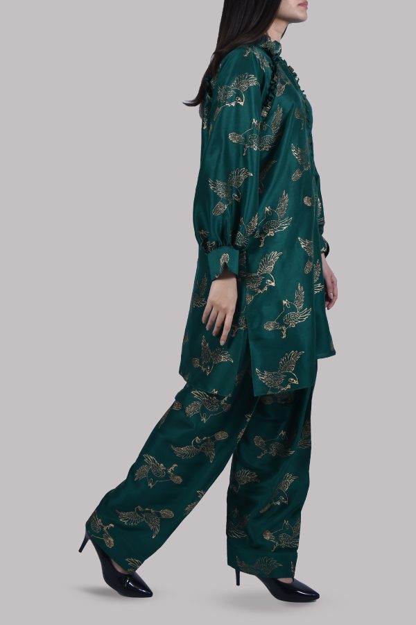 Evergreen Gold Block Print Raw Silk Tunic Set - Image 2