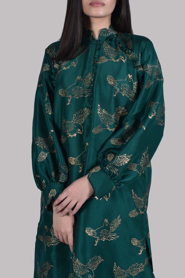 Evergreen Gold Block Print Raw Silk Tunic Set - Image 3