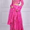 Diva Pink Embellished Blouse Skirt Dupatta Set