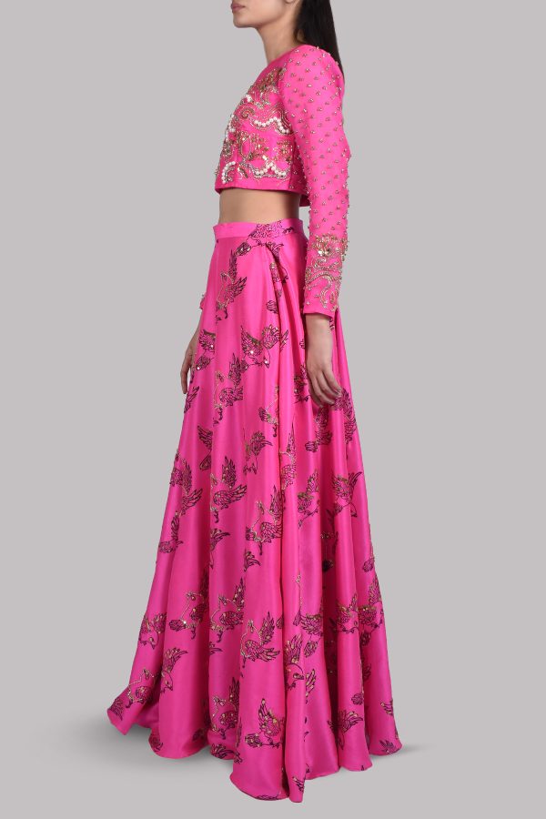 Diva Pink Embellished Blouse Skirt Dupatta Set - Image 2