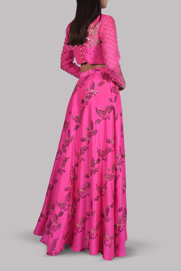 Diva Pink Embellished Blouse Skirt Dupatta Set - Image 3