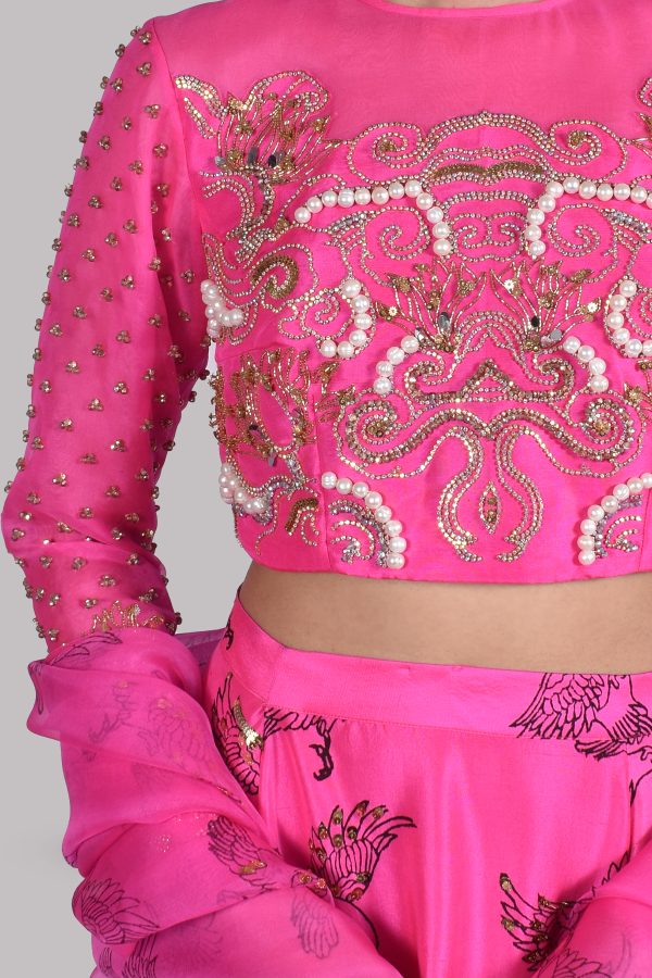 Diva Pink Embellished Blouse Skirt Dupatta Set - Image 4