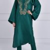 Bayberry Green Oversized Embellished Raw Silk Dress Set