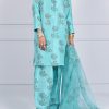 Blue Radiance Block Print Embellished Raw Silk Tunic Set