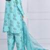 Blue Radiance Block Print Embellished Raw Silk Tunic Set - Image 3