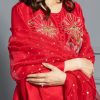 Tango Red Oversized Embellished Raw Silk Tunic Set - Image 4