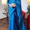 Algiers Blue Block Printed Organza Sari