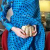 Algiers Blue Block Printed Organza Sari - Image 2