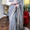 White Swan Block Printed Organza Sari - Image 7
