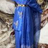 Mediterranean Blue Embellished Raw Silk Set