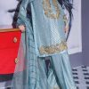 Aqua Embellished Raw Silk Set