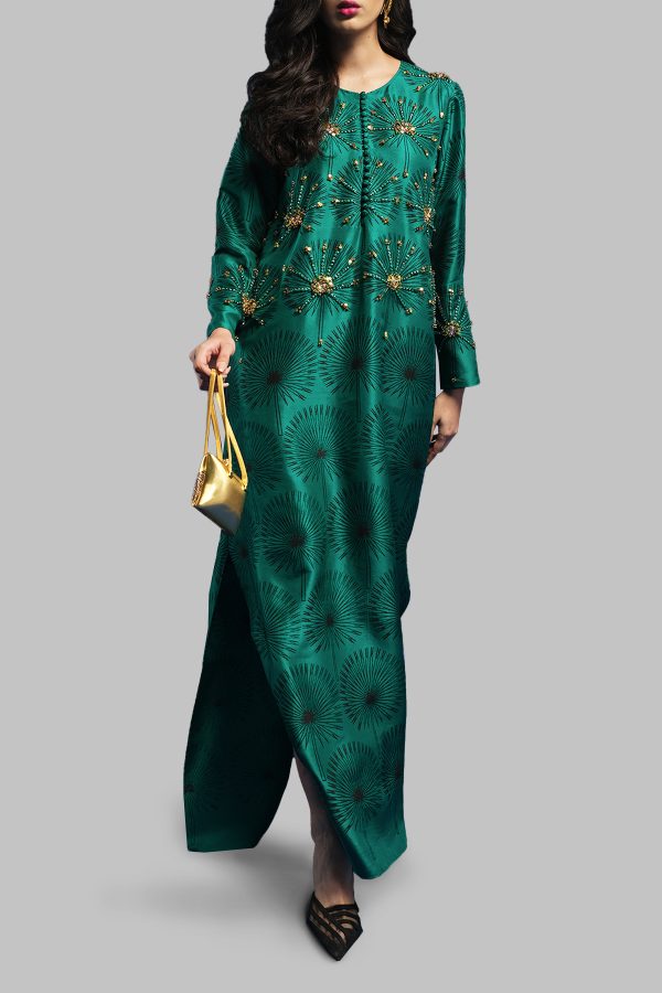 Cadmium Green Block Printed Silk Maxi - Image 2