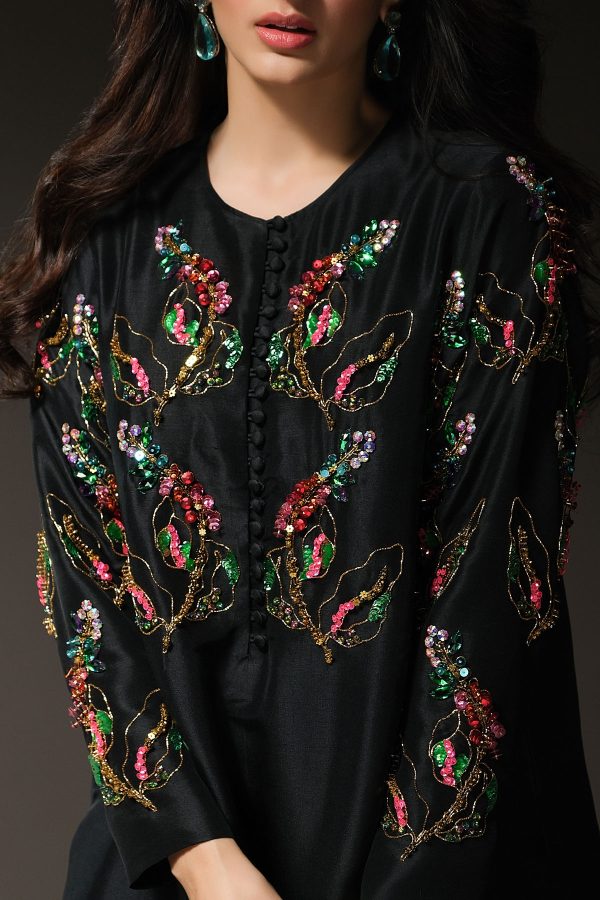 Black Crystal and Sequin Embellished Silk Maxi Dress - Image 2