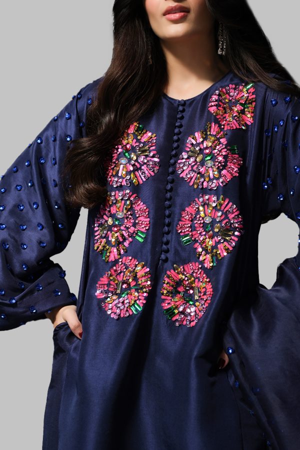 Black Iris Embellished Raw Silk Set - Image 3