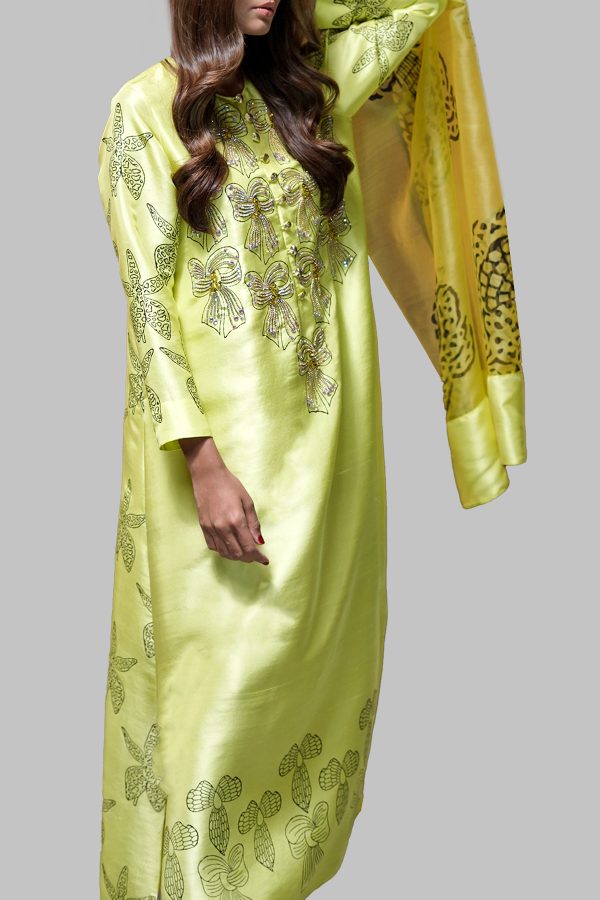 Aurora Yellow Block Printed Embellished Maxi Dress Set - Image 3