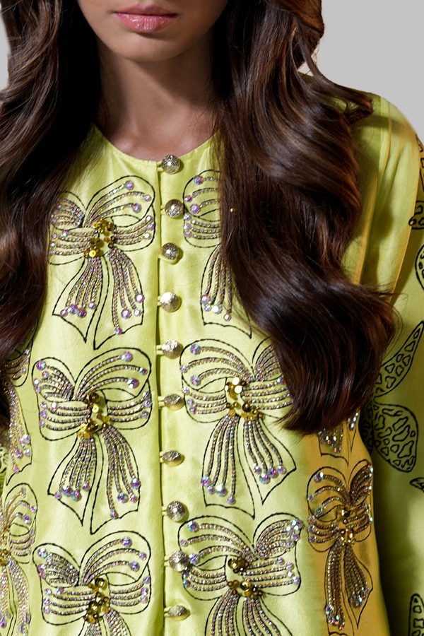 Aurora Yellow Block Printed Embellished Maxi Dress Set - Image 4