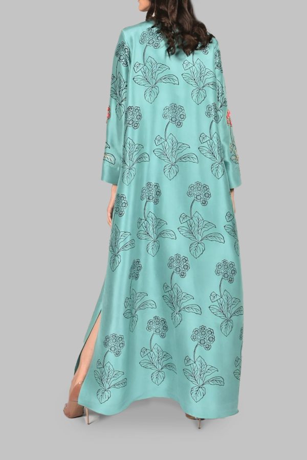 Waterfall Green Block Printed Embellished Maxi Dress Set - Image 3