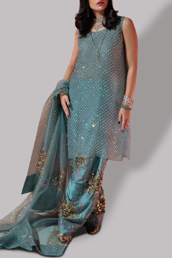 Aqua Embellished Organza Set - Image 2