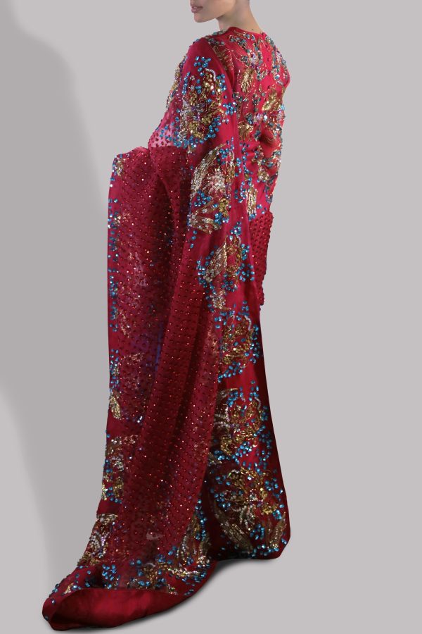 Tango Red Embellished Organza Sari - Image 2