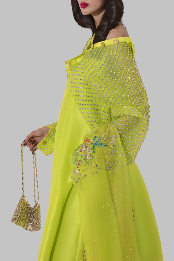 Lime Punch Embellished Raw Silk Set - Image 2