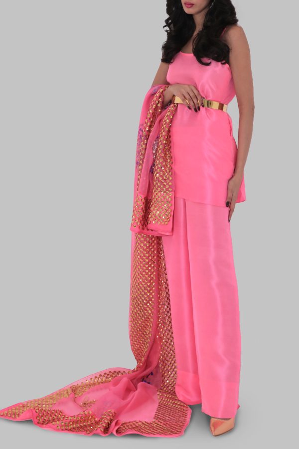 Pink Lemonade Embellished Raw Silk Set