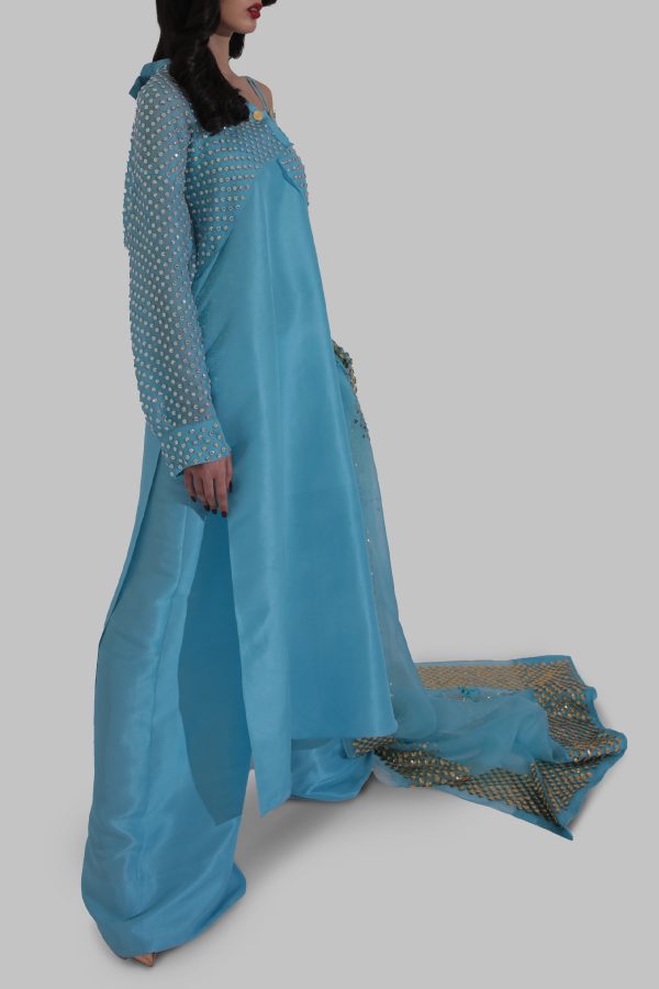 Blue Topaz Embellished Raw Silk Set - Image 2