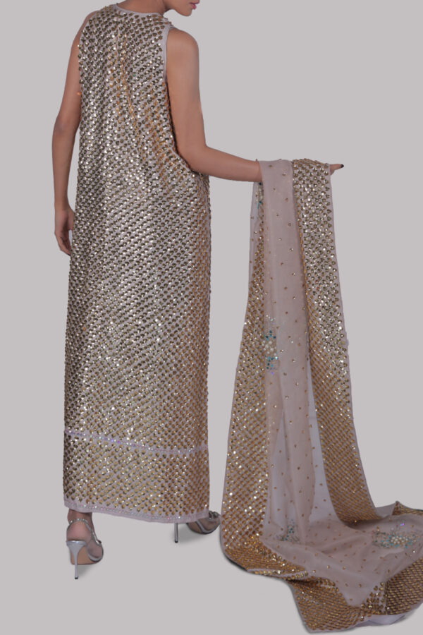 Silver Grey Embellished Raw Silk Maxi Set - Image 2