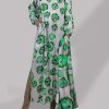 Jadeite and Green Digital Print Embellished Satin Silk Set