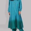 Veredian Green & Emerald Green Ombre Raw Silk Tunic Set
